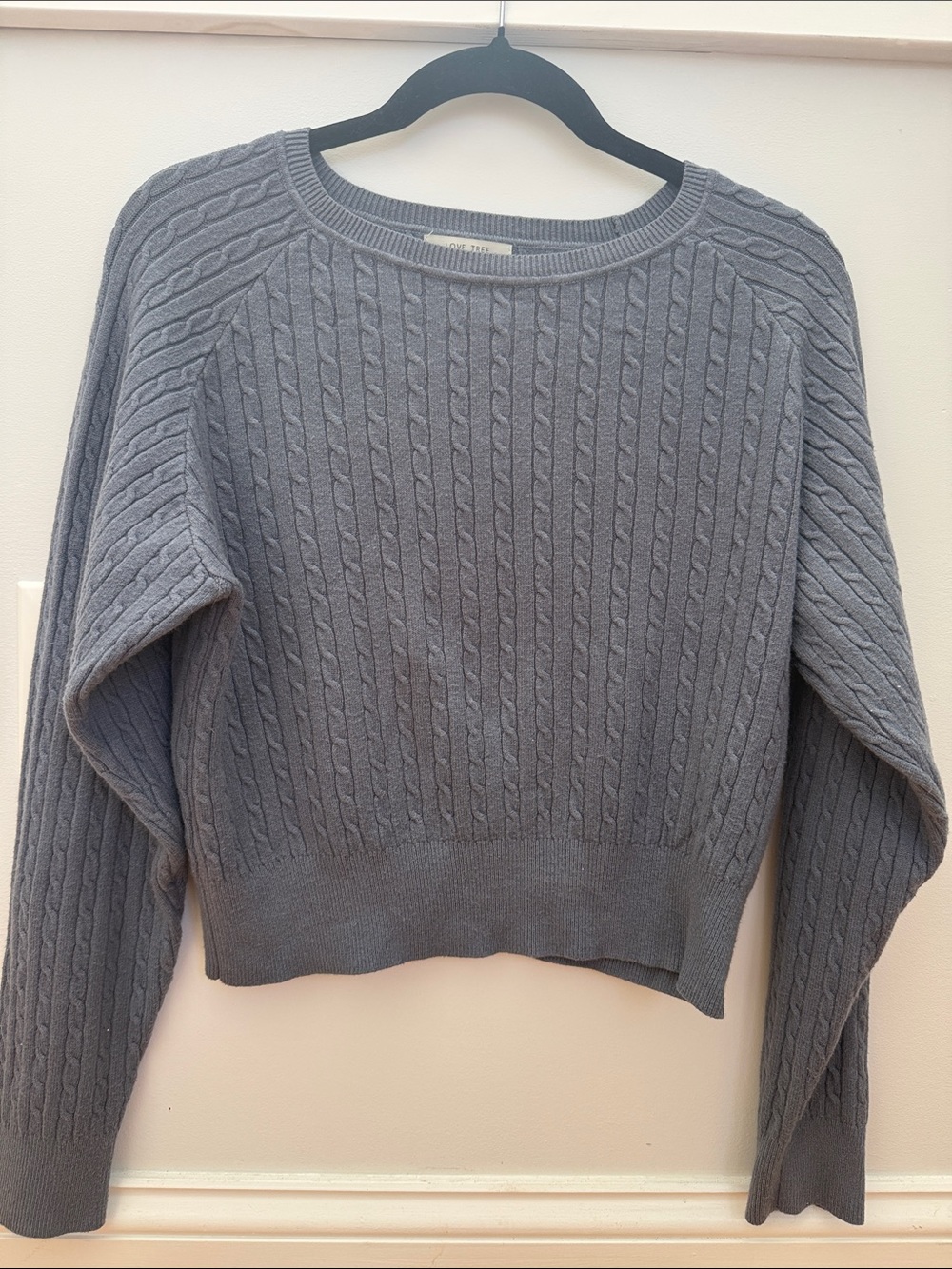 Love Tree Cable-Knit Crewneck Sweater - Gray